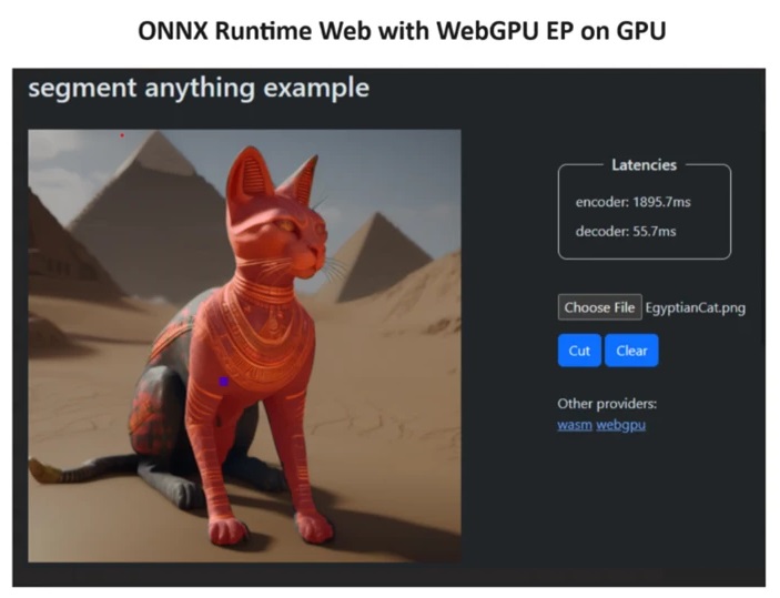 Comparison of ONNX Runtime Web with WebGPU EP on GPU vs. WASM EP on CPU for segment anything example