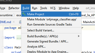 Screenshot showing Android Studio build command